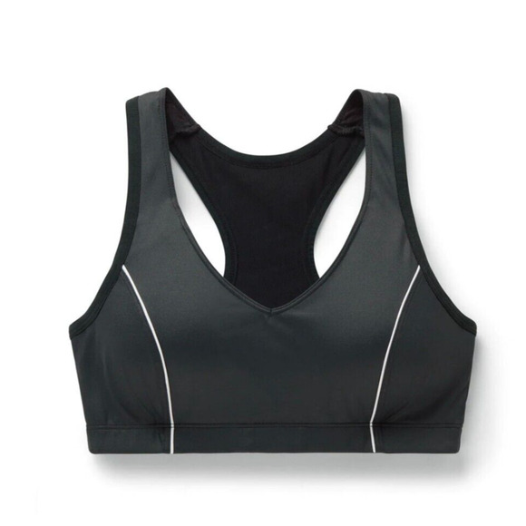 Brooks Moving Comfort Black and White Stripe Racer Back Lined Sports Bra L - Picture 1 of 11